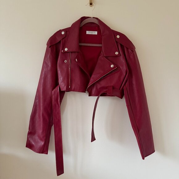 Storets - red cropped faux leather jacket - Picture 1 of 5